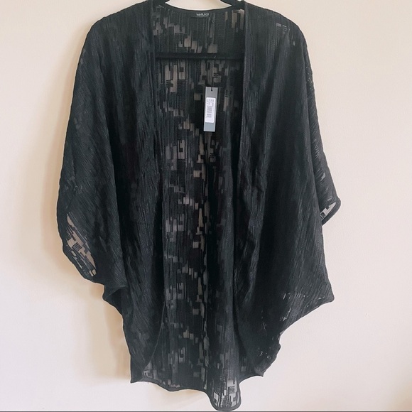 BOBI BLACK Black Sheer Flowy Open Cardigan Beach Cover up - Picture 1 of 9